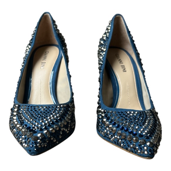 Gianni Bini Shoes - Gianni Bini Studded Metallic Stiletto Pumps - Blue/Teal Suede - Size 7M